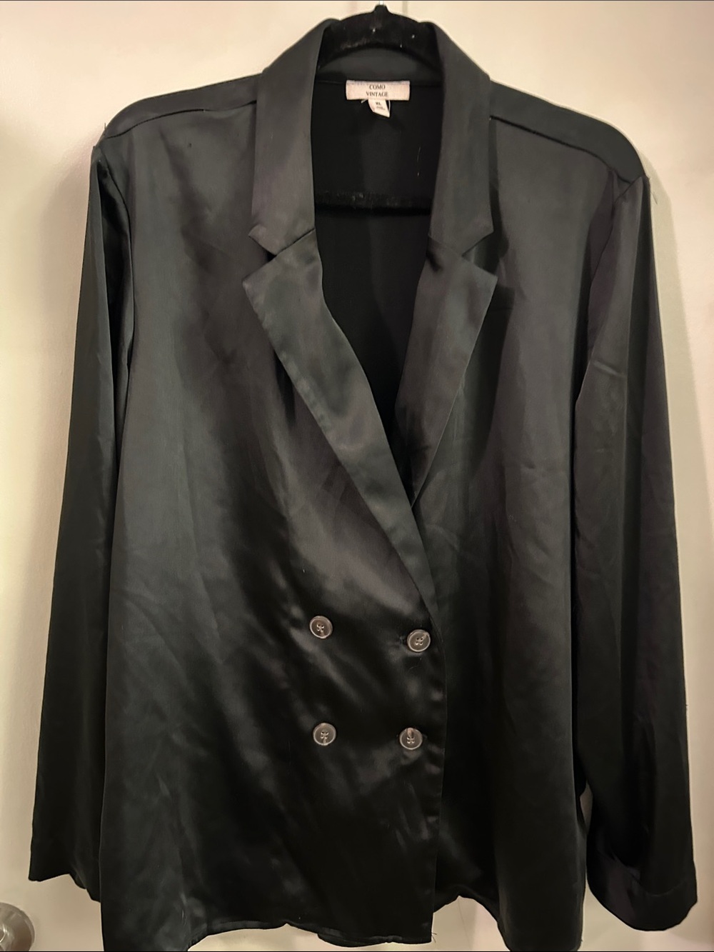 Como Vintage Black Satin Double-Breasted Blazer